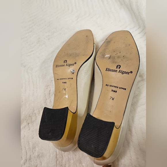 Vintage Etienne Aigner Leather Cap Toe Pump Shoes Heel  Yellow,Cream Size 7 - Picture 10 of 12